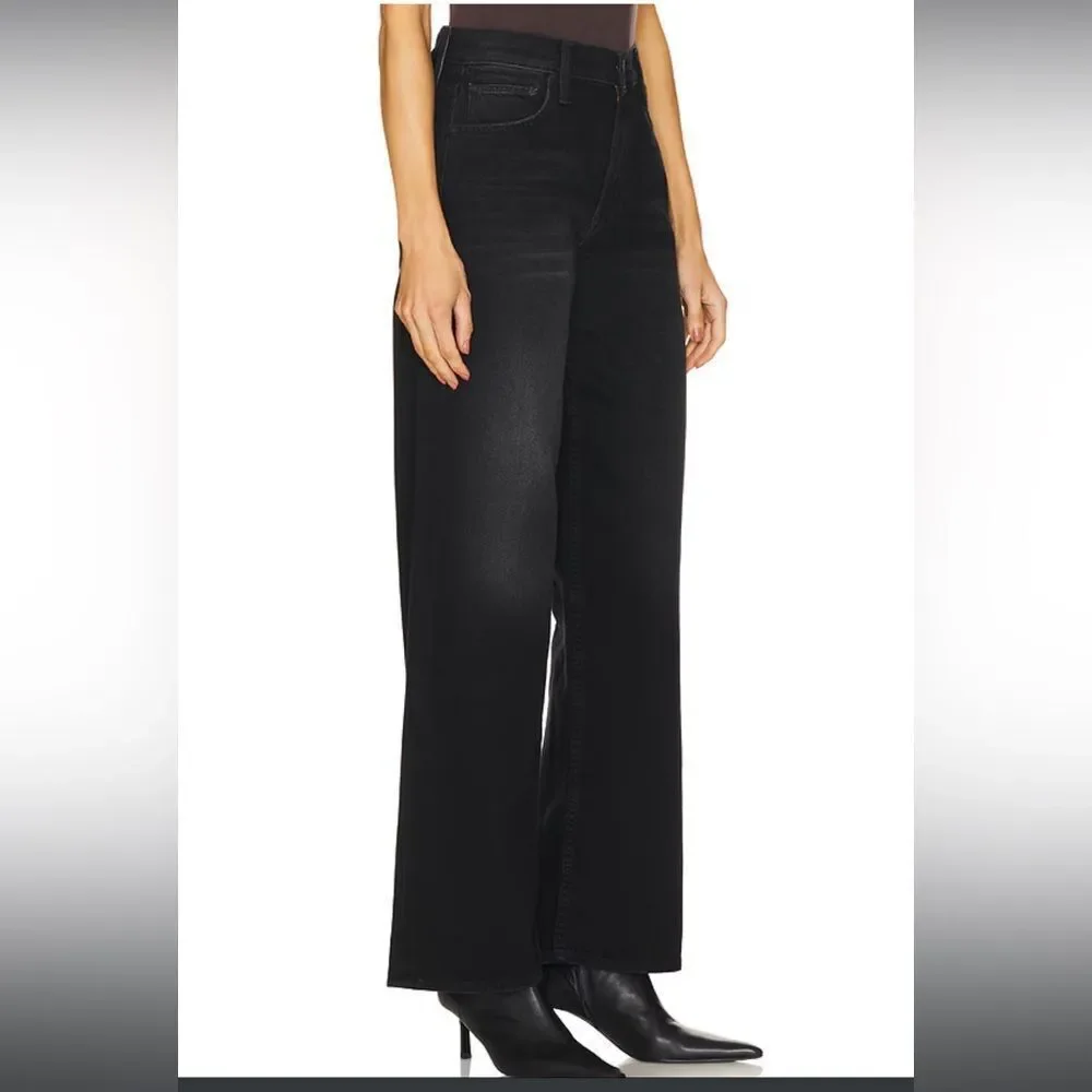NWT MOTHER Women's The Spinner Zip Sneak Wide Leg Jeans‎ In Magic Black Size 33